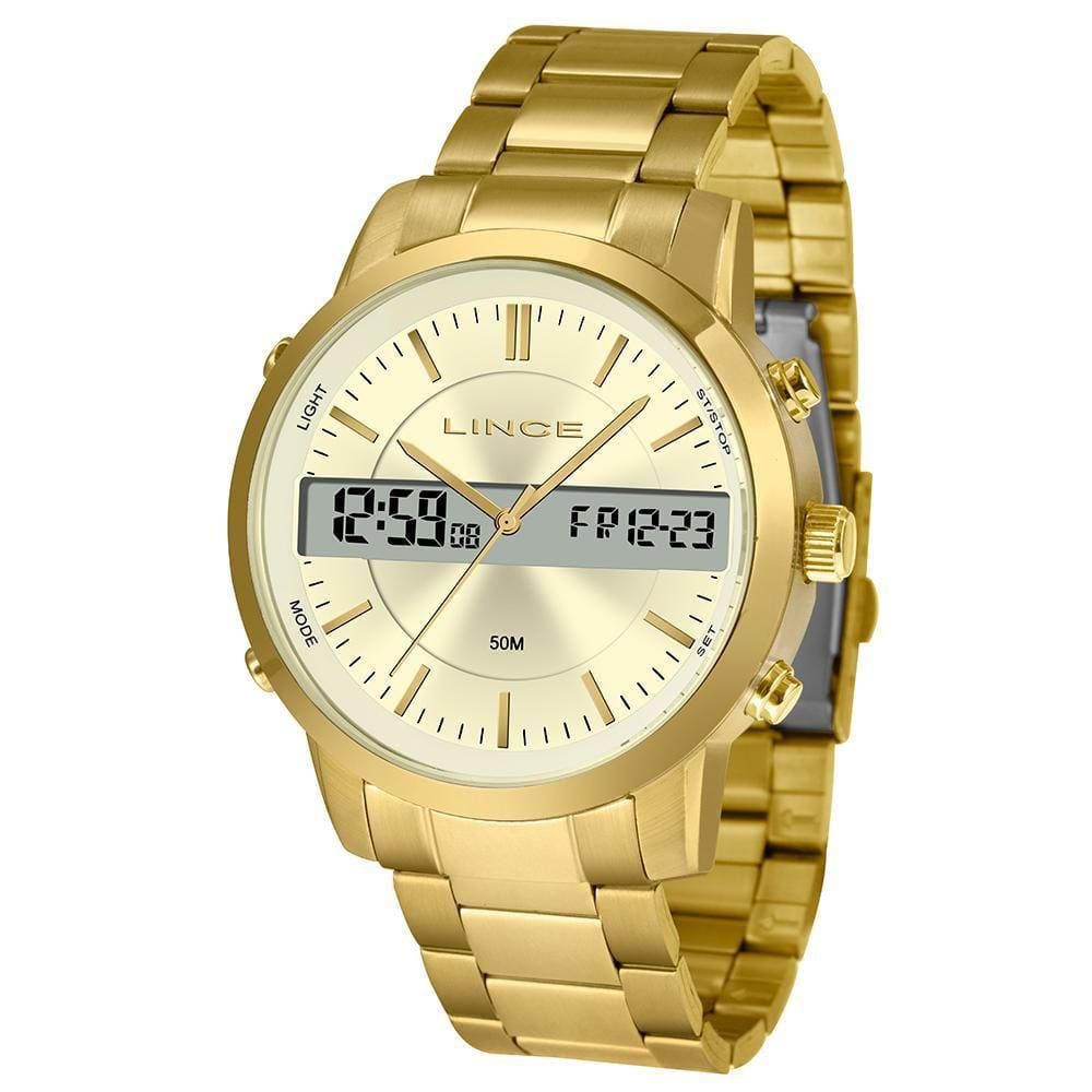 Relogio Lince Masculino Dourado Anadigi Mag4489L C1Kx
