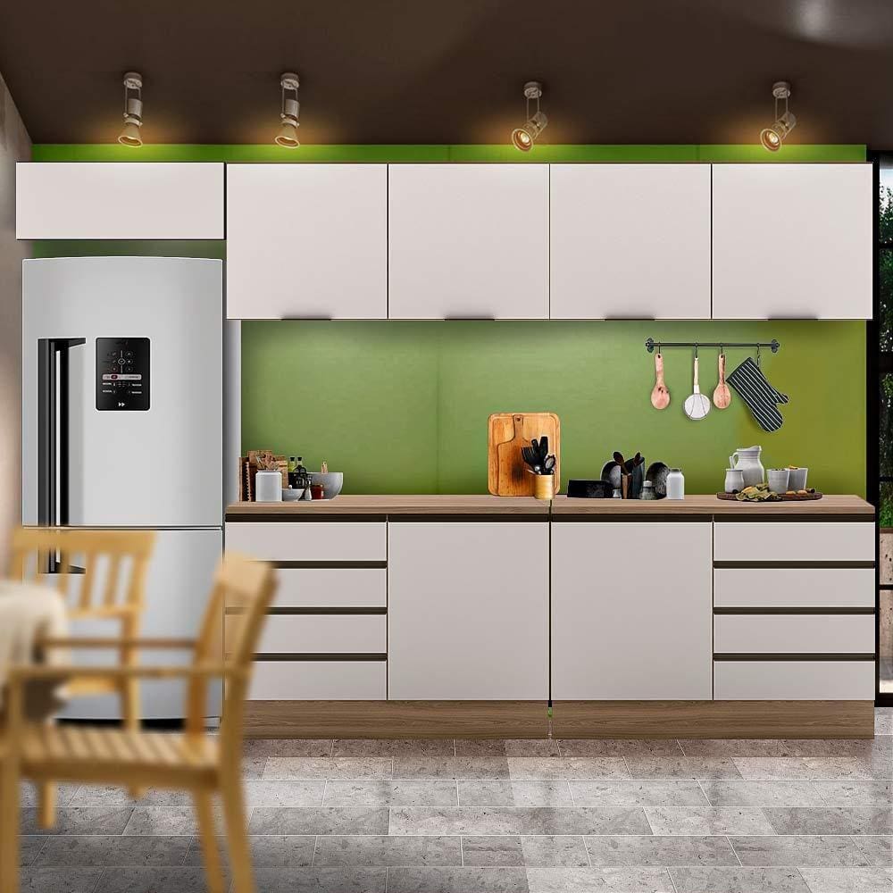 Armários Para Cozinha Completa 5 Módulos Carvalho Oak Off White Cora Shop Jm - Marrom