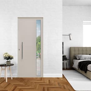 Porta de Alumínio Lambril 210x80cm com Visor e Puxador Lado Esquerdo Hale Esquadrias Branco