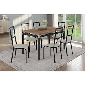 Conjunto Sala de Jantar Tubular Mesa Copenhague com 6 Cadeiras Monterrey Preto/Off White