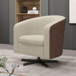 Poltrona Giratória Decorativa com Base em Ferro Pádua Bege/Marrom