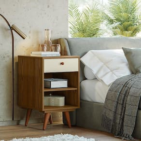 Mesa Cabeceira Retro Plus 1 Gaveta Conhaque/Carvalho/Off White - Olivar Móveis