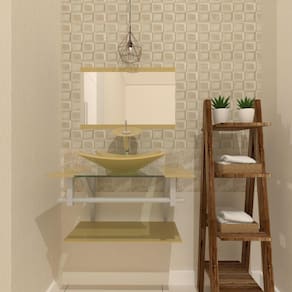Gabinete de Vidro 60cm com Cuba Retangular Champagne