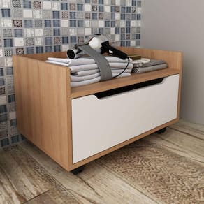 Balcão Gabinete com 1 Gavetas Rodízio 60x37,7cm Amêndoa Branco