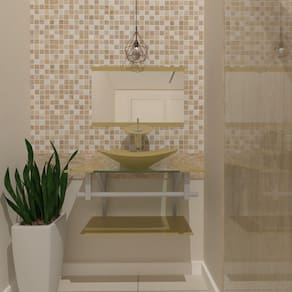 Gabinete de Vidro 60cm com Cuba Quadrada Champagne