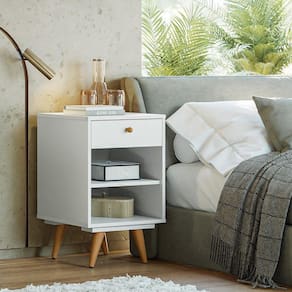 Mesa Cabeceira Retro Plus 1 Gaveta Branco - Olivar Móveis