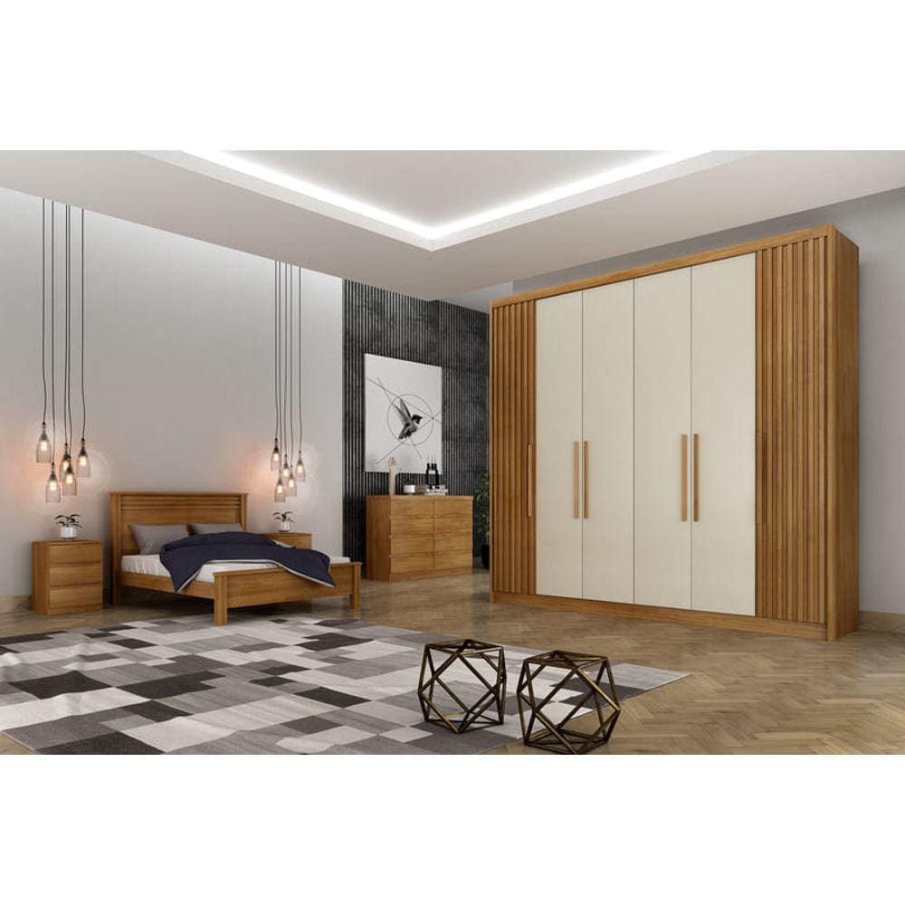 Guarda Roupa Casal 6 Portas 8 Gavetas - Santoro Ripado-Cumaru/Fendi - Móveis Novo Horizonte