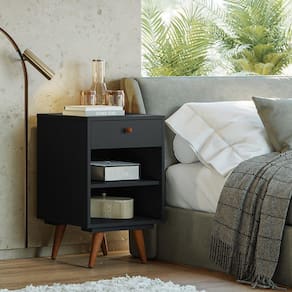 Mesa Cabeceira Retro Plus 1 Gaveta Preto - Olivar Móveis