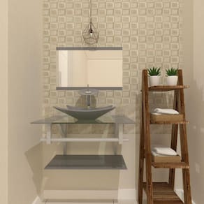 Gabinete de Vidro 60cm com Cuba Retangular Prata
