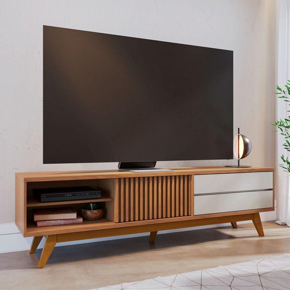 Rack para TV Até 75 Polegadas Veneza 1 Porta 2 Gavetas Freijó/Off White - Colibri