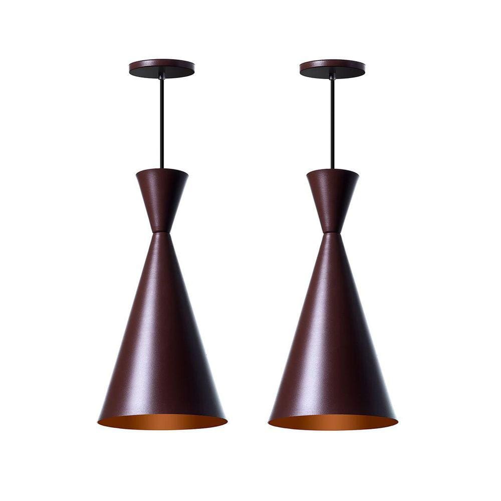 Lustre Pendente Canadá Marrom Com Cobre - Kit 2 Unidades