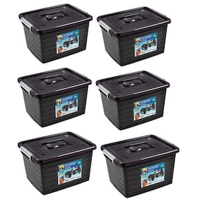 Kit 6 Caixa Organizadora Multiuso Preta Com Tampa 30L