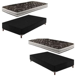2 Bases Box Solteiro Íris 42x88x188cmcom Kit com 2 Colchões Solteiro Unique D33 Plus 14x88x188cm Preto Elegancy