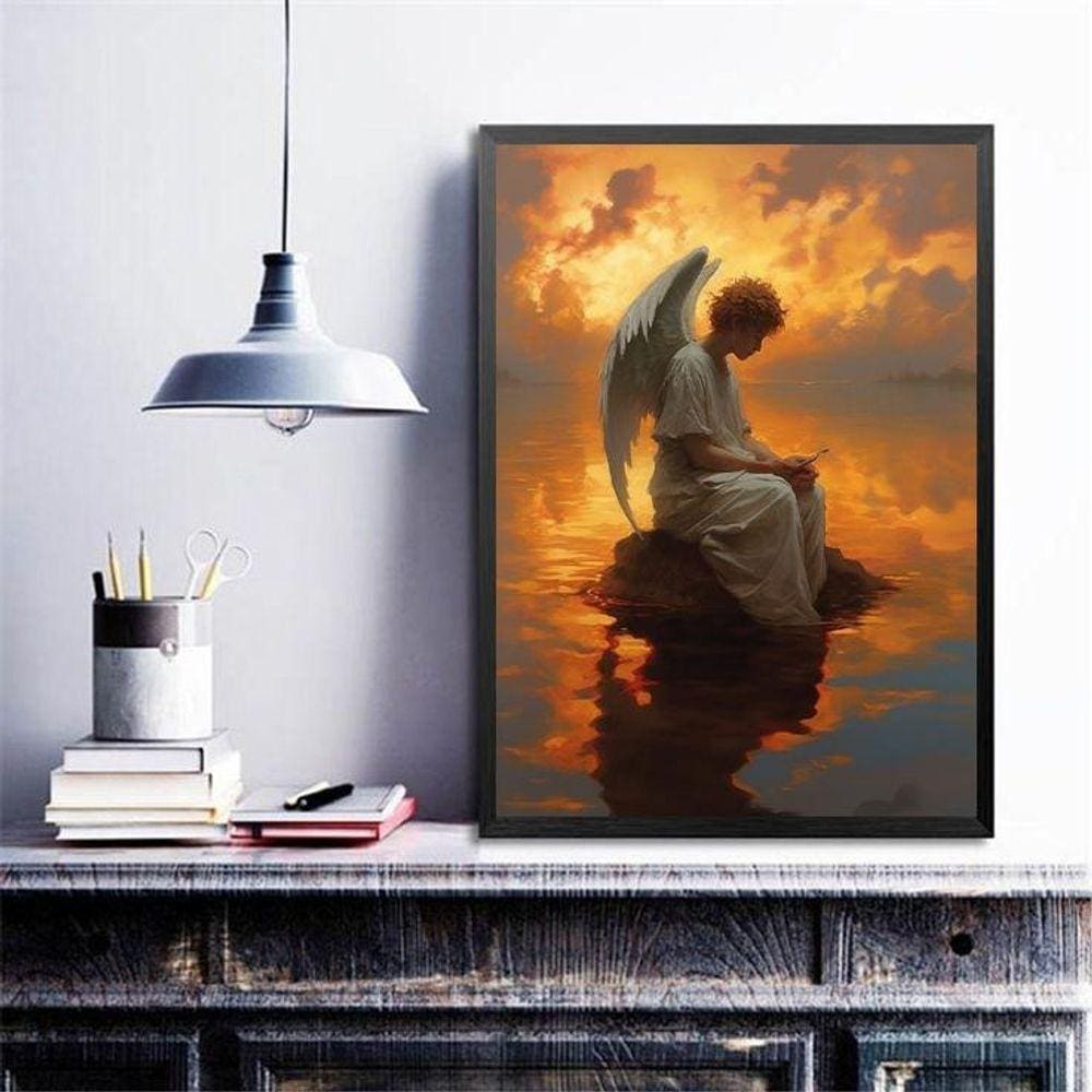 Quadro Decorativo Anjo- Por Do Sol 33X24Cm - Com Vidro