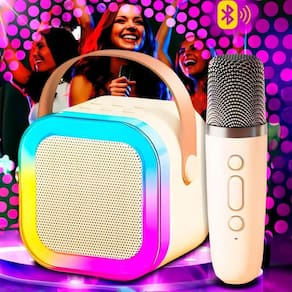 Caixa Som Karaokê Infantil Bluetooth Microfone Sem Fio Led