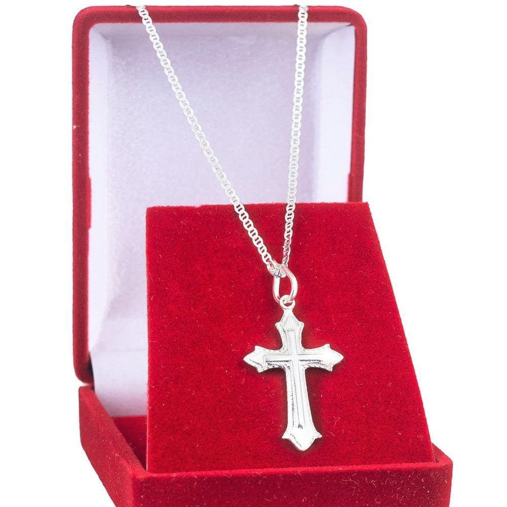 Corrente Cordão De Prata Masculina 925 Piastrine 60cm E Cruz