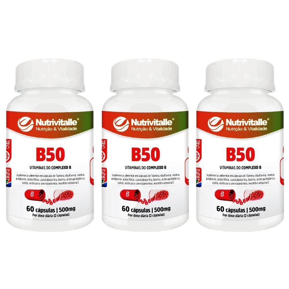 Kit 3 Un - B50 Vitaminas Do Complexo B 500Mg - Nutrivitalle