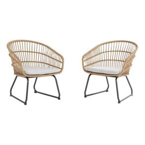 Kit 2 Poltronas Rattan E Aco - Bege - 78X67 Cm - Importada