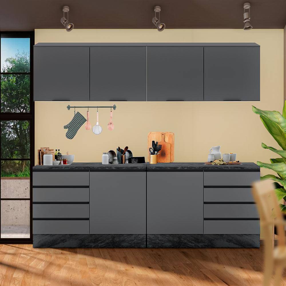 Cozinha Modulada Compacta 4 Peças 240cm Grafite Cora Shop Jm - Cinza