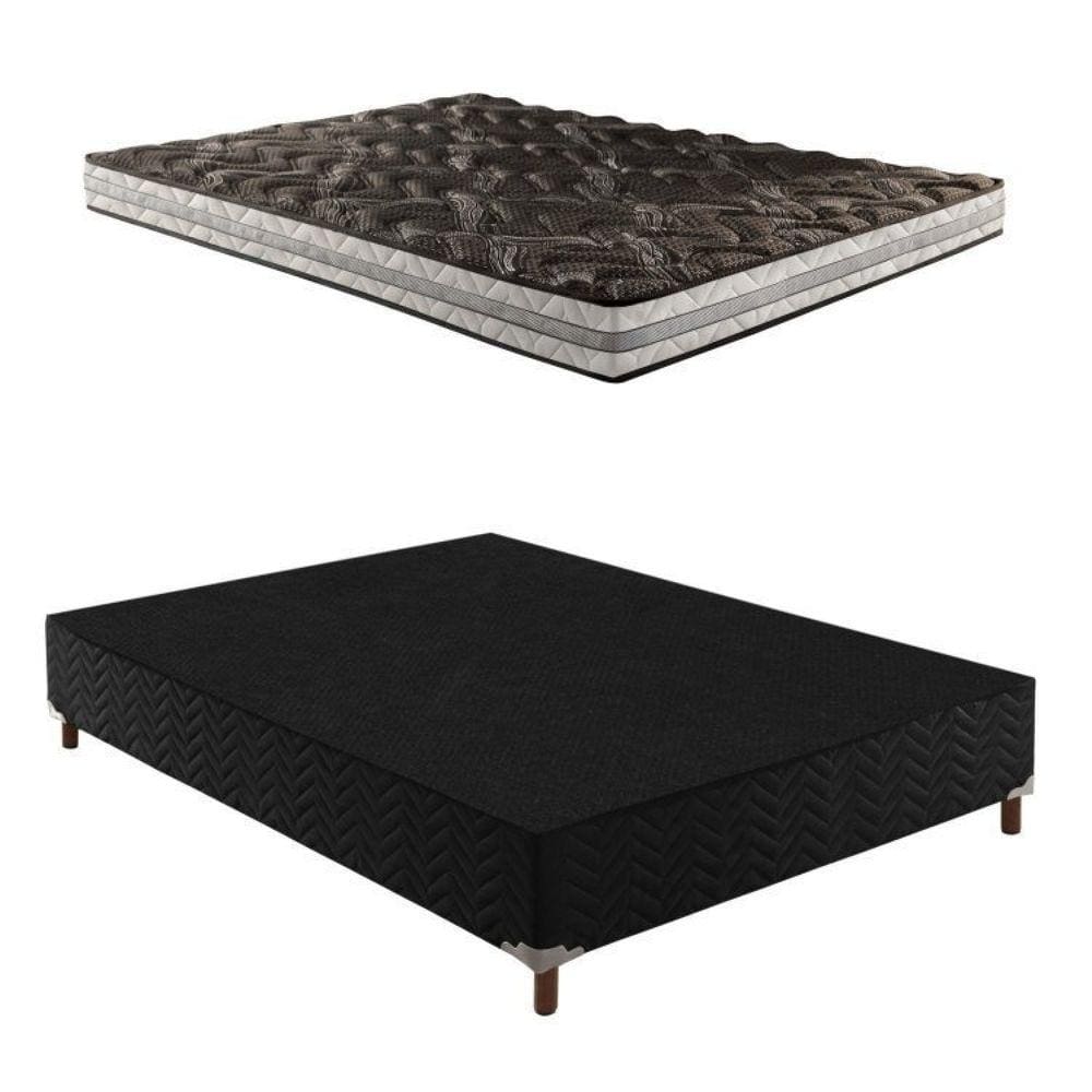 Box Casal Íris 42x138x188cm com Colchão Casal Unique D33 Plus Duoface 16x138x188cm Preto Elegancy