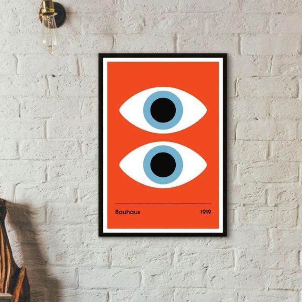 Quadro Bauhaus Poster Olhos - Vermelho 24X18Cm - Com Vidro
