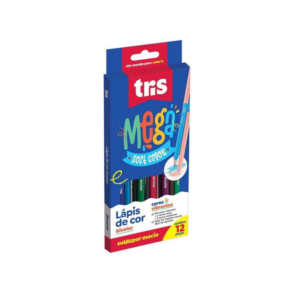 Lapis De Cor Tris Mega Soft Color Bicolor 12 Lapis 24 Cores