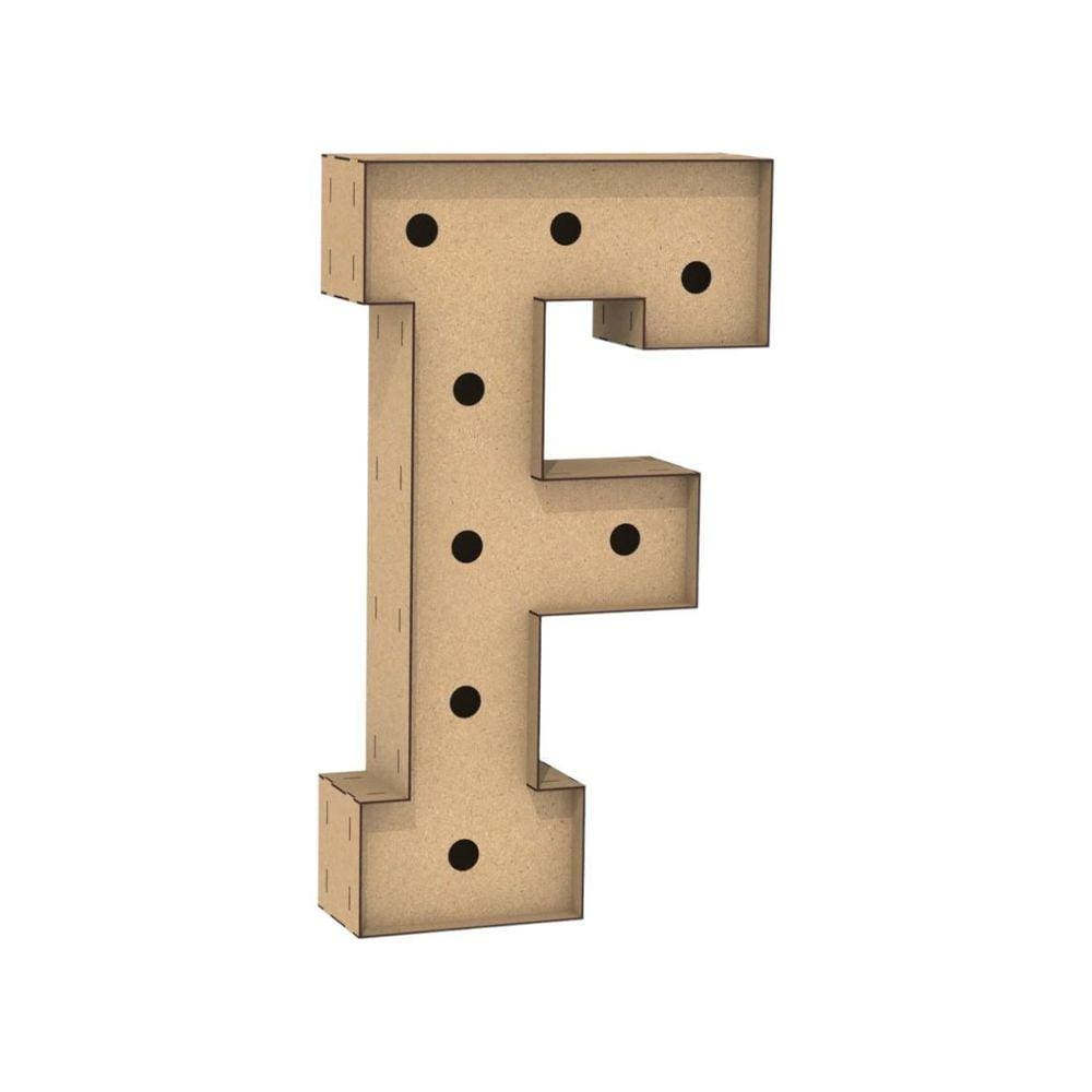 Letra Caixa Grande F Mdf 90Cm Altura Furo Lampada Iluminação