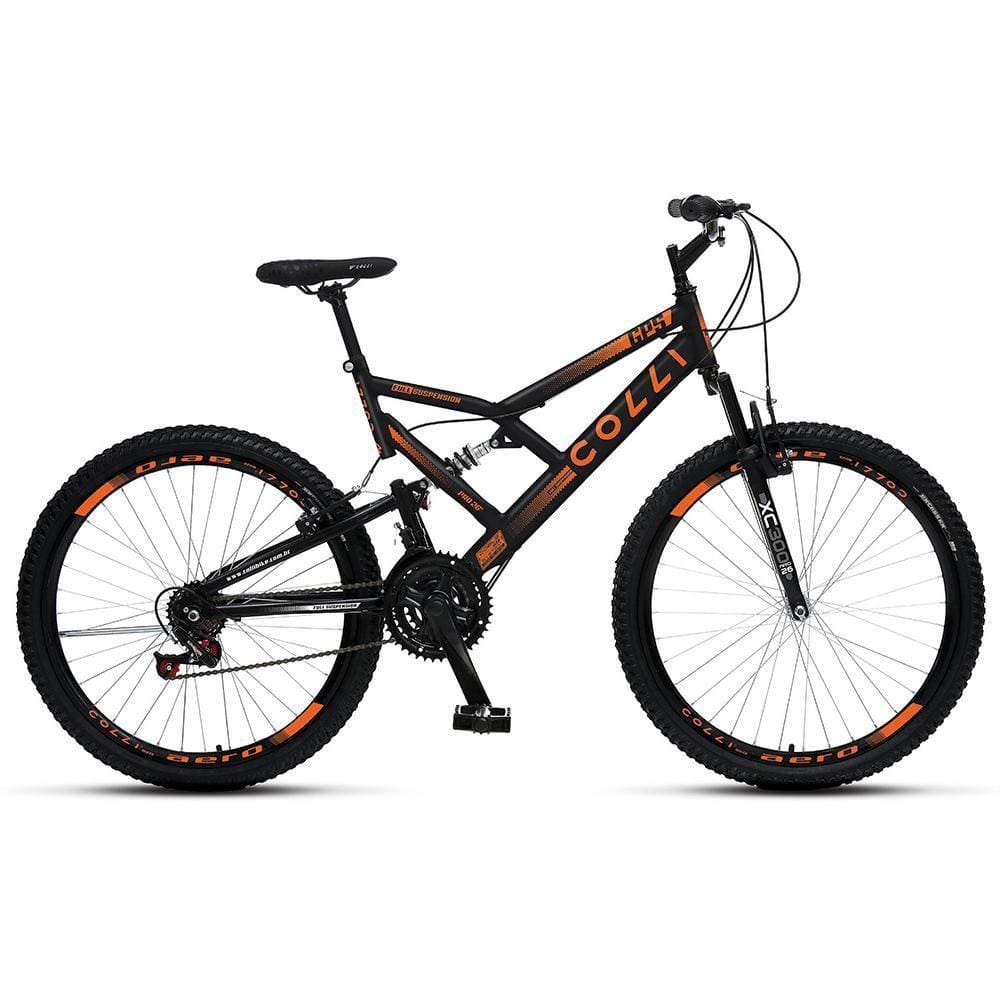 Bicicleta GPS Aro 26 Aero 21 Marchas Freios V-Brake em Aço Carbono - Colli Bike - Preto/Laranja Neon