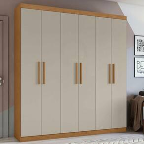 Guarda-Roupa Casal Jazz 6 Portas 3 Gavetas Amêndoa Clean/Off White - Móveis Lopas
