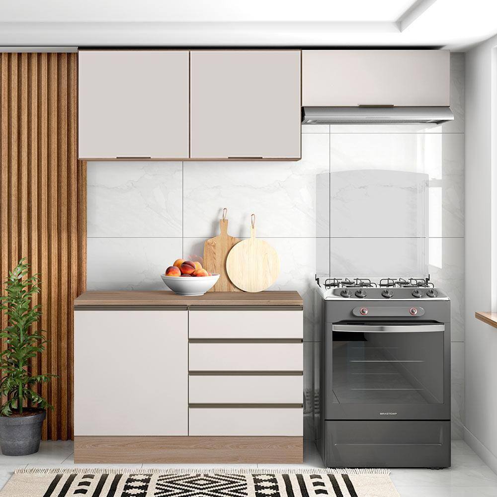 Cozinha Modulada Pequena Carvalho Oak Off White Etna Poliman - Marrom