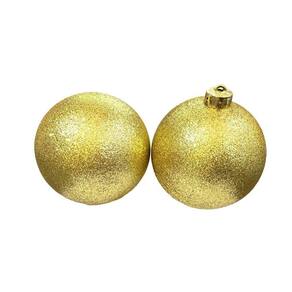 Kit 2 Bolas De Natal Dourada Brilhosa Com Glitter 12Cm Festa