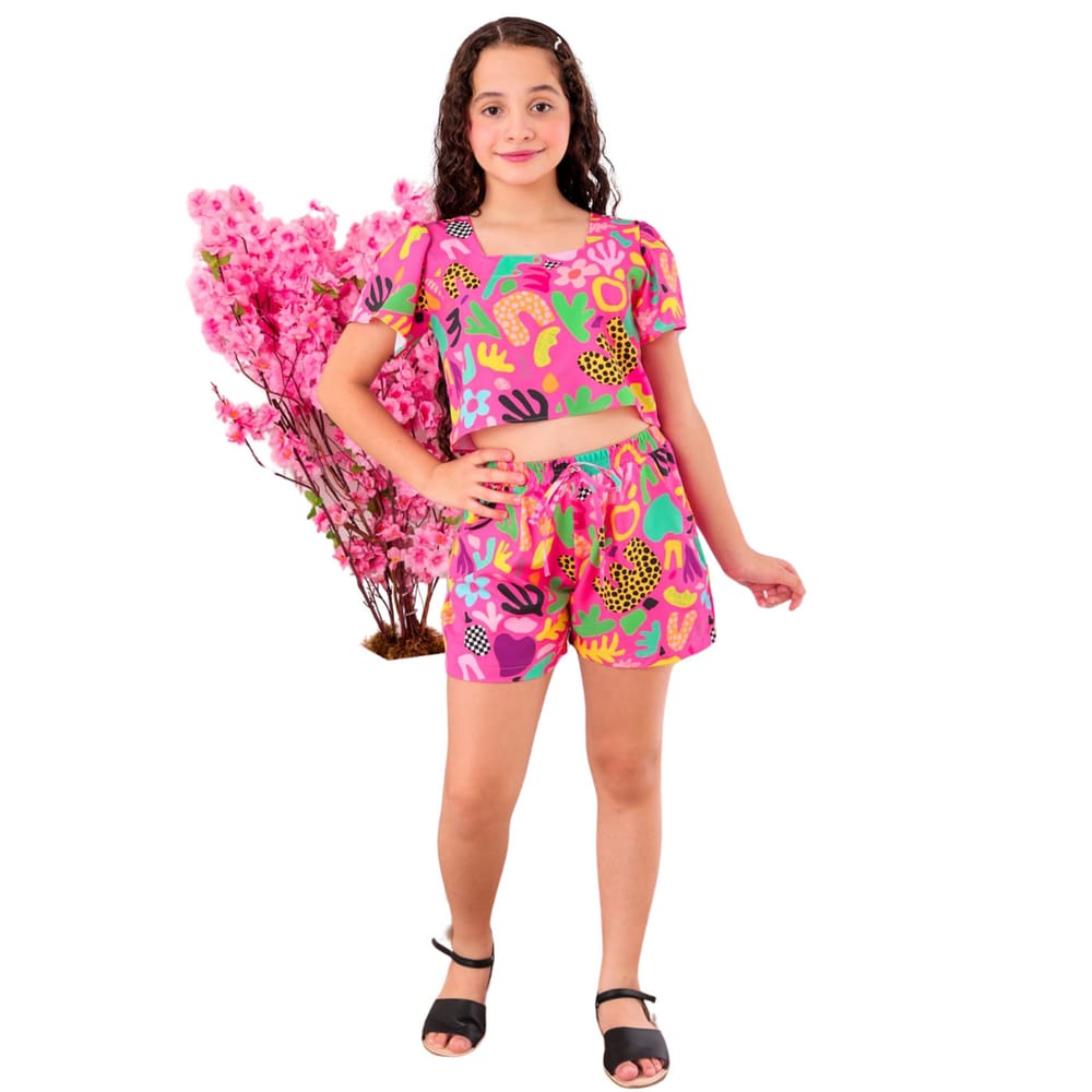 Conjunto Infantil e Juvenil Shorts Crepinho Festa