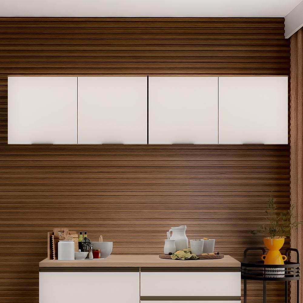 Armário Aéreo 4 Portas 240cm Carvalho Oak Off White Etna Poliman - Marrom