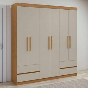 Guarda-Roupa Casal Zeus 6 Portas 4 Gavetas Amêndoa Clean/Off White 59617.52 - Móveis Lopas