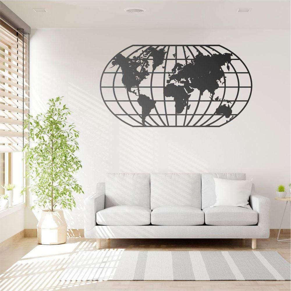Quadro Decoração Vazado Mapa Mundi World Uno Preto 120X65 Cm