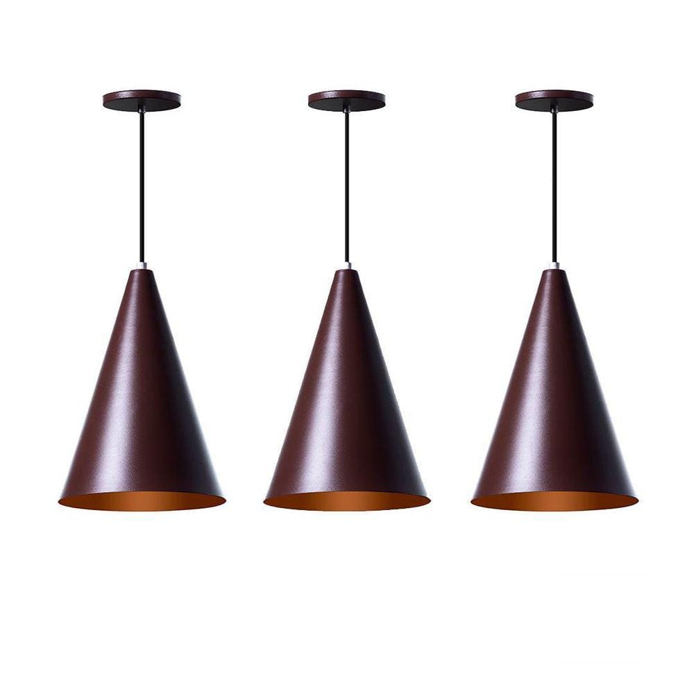Kit 3 Lustre Pendente Cone M Marrom Alumínio Decoração