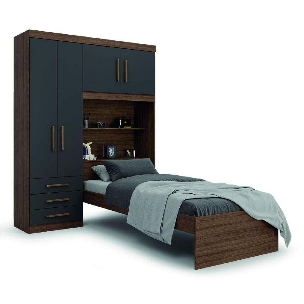 Guarda Roupa Solteiro Com Cama e Baú 4 Portas 3 Gavetas Advantage Batrol