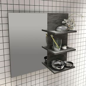 Espelheira Suspensa para Banheiro 60x54cm 3 Prateleiras Mármore Lunar