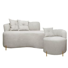 Sofá Redondo Grécia 1.45m 2 Lugares + Poltrona Bouclê Bege Com Pés de Metal SOFA STORE