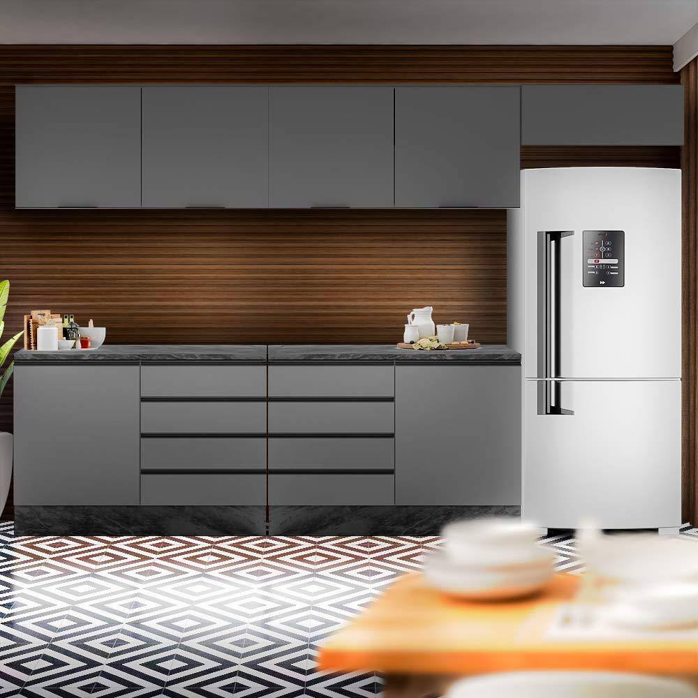 Cozinha Modulada 5 Peças Com Armários Aéreos Grafite Etna Poliman - Cinza
