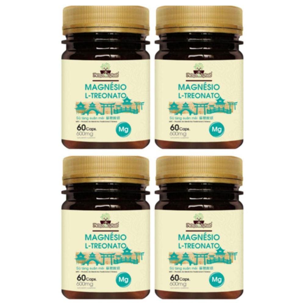 Kit 4 Un - Magnesio L Treonato 600Mg 60 Caps Folha & Raizes
