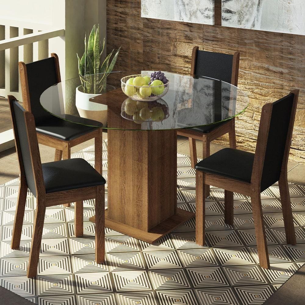 Conj. Mesa Tampo De Vidro 4 Cadeiras Rustic/Preto