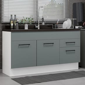 Balcão Gabinete De Pia Madesa Agata 150 Cm 2 Portas E 2 Gavetas (sem Tampo E Pia) - Branco/cinza Branco/cinza