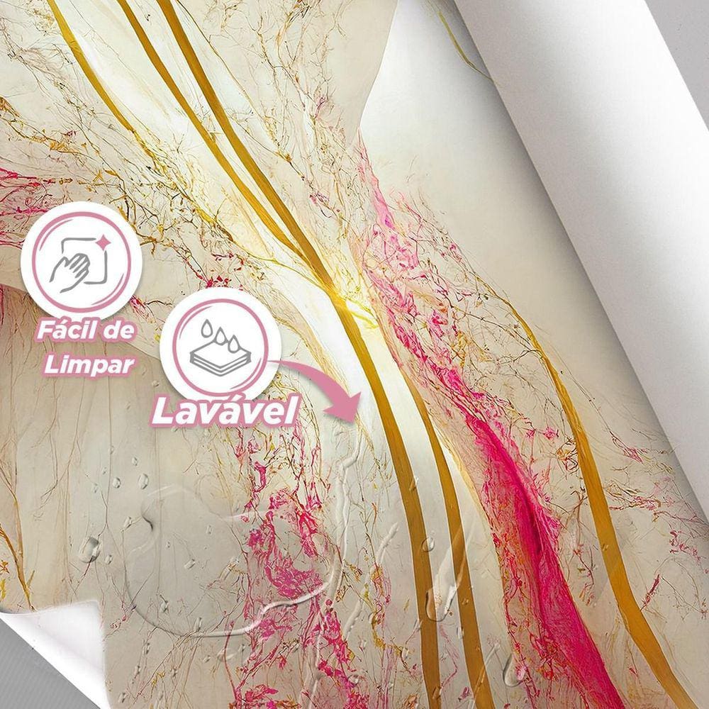 Papel De Parede Painel 3D Mármore Branco Vermelho Ouro 1,5M