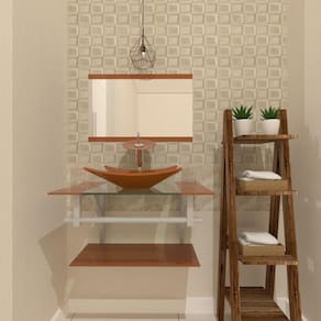 Gabinete de Vidro 60cm com Cuba Retangular Dourado Real