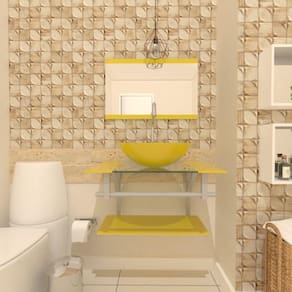 Gabinete de Vidro 60cm com Cuba Redonda Amarelo
