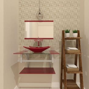 Gabinete de Vidro 60cm com Cuba Retangular Vermelho Cereja
