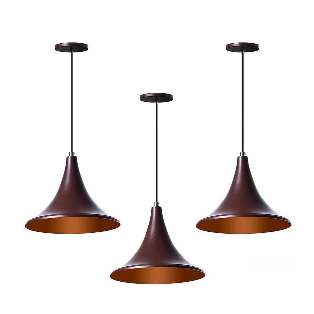 Kit 3 Lustre Pendente Chapéu Chinês 23Cm Marrom Alumínio