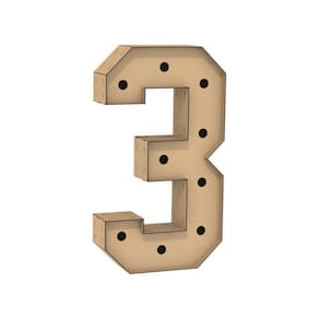 Número 3 Letra Caixa Grande Mdf 90Cm Altura Furo Iluminação