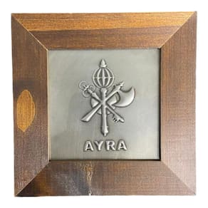 Quadro Xangô Ayra Orixá Madeira Imbuia e Metal 14,5x14,5cm